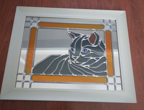 Cat leaded onto mirror - leaded,