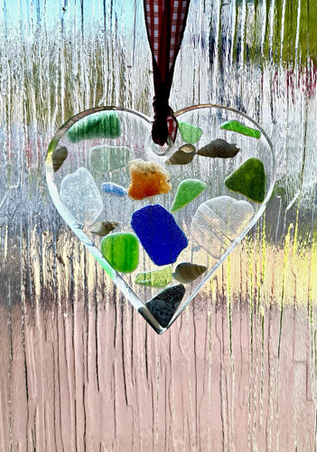 Sea glass heart stained - sea,