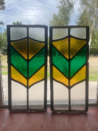 Pair art deco stained - deco,