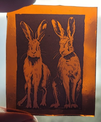 Stained glass hares kiln fired - stained,