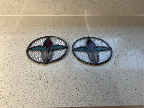 Pair stained window panels - pair,