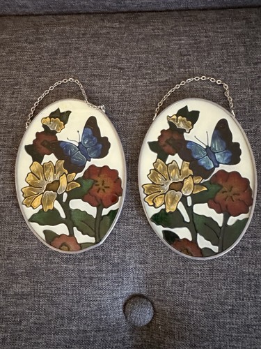 Pair vintage oval stained - oval,