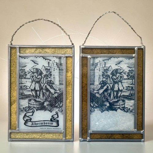 Pair vintage leaded stained - pair,