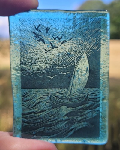 Stained glass sailing boat - glass,