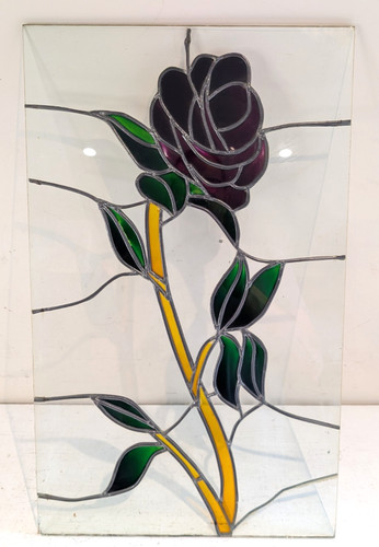 Vintage stained glass rose - vintage,